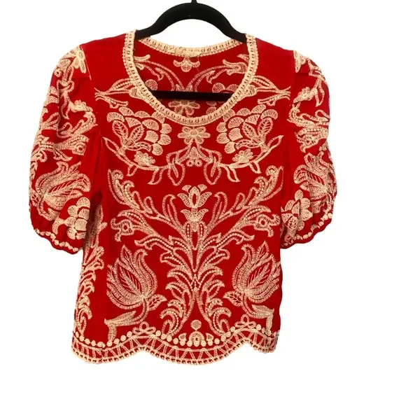 Sanctuary Embroidered Red & White Top โ Size Small - Picture 1 of 6